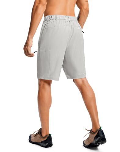 Men's Hiking Cargo Shorts 9" Lightweight Quick Dry 6 Pockets (X-Large / Light Grey)