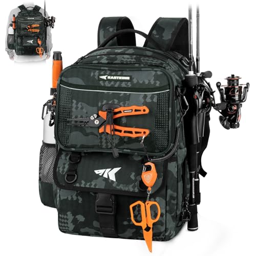 BaitSpace 50L Fishing Backpack with 2 Rod Holders (F: Black Camo / Without tackle box)