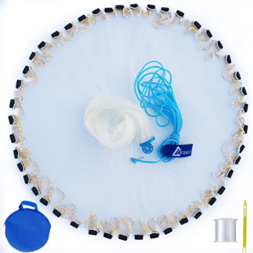 Fishing Cast Net with Heavily sinkers for Saltwater Freshwater Bait Trap Throw Net. Size 4ft to 10ft Radius (7FT (210cm) Radius / Pvc-0.3mm Mono 3/8mesh)