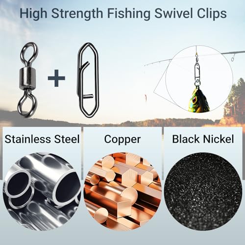 Stainless Steel Fishing Swivels Lure Tackle Clips Snap Swivels Strength Barrel Saltwater Swivel Fishing Rolling Black Nickel (Size 8+S (21lb) 50 pcs)