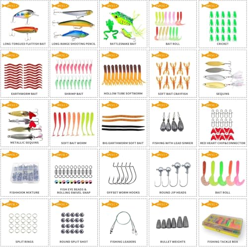 Fishing Lures Kit Assorted Baits with Portable Tackle Box