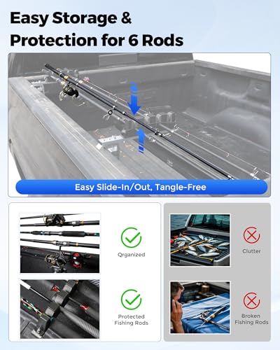 Truck Bed Fishing Rod Holders for 6 Rods (6 Rods for Truck Bed)