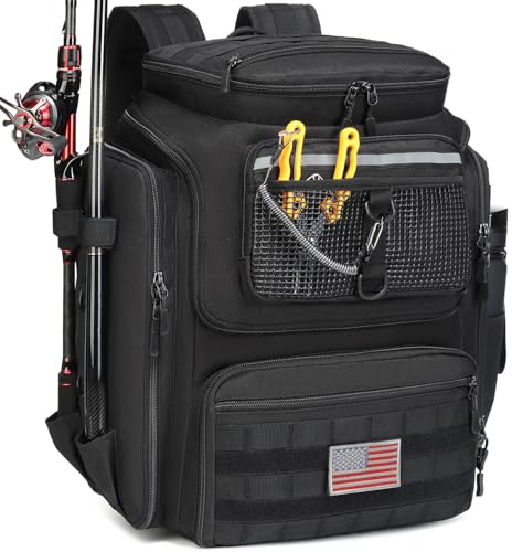 45L Fishing Backpack with Rod Holders & Built (Black)