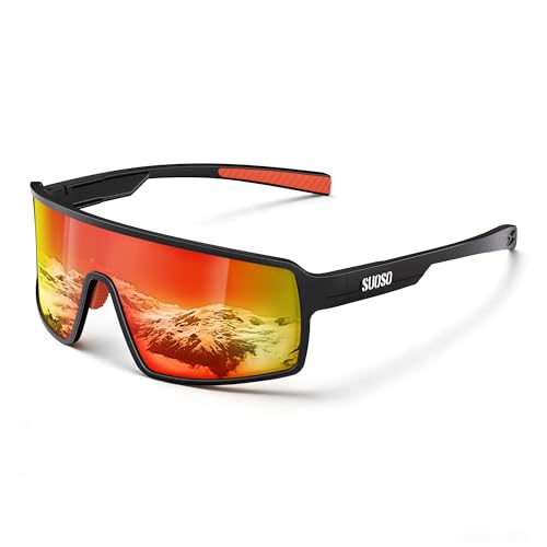 Polarized Sports Sunglasses Men and Women Running Sun Glasses (Red)