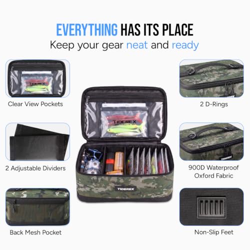 Fishing Tackle Bag with 20 DIY Soft Plastic Bait Bags (Green Camo)