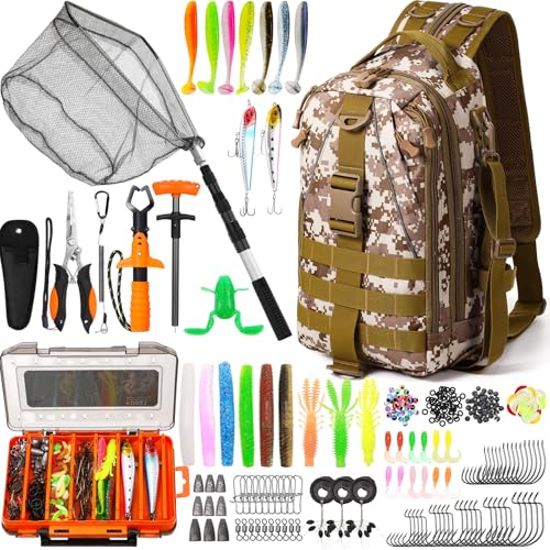 256 Pcs Fishing Backpack with Tackle Box Gears