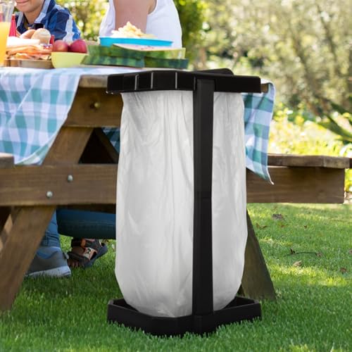 Heavy Duty Black Trash Bag Portable Trash Bag Holder Stand with 7 Bags (Heavy Duty Black)