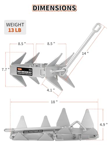 13/19/25 LB Folding Box Anchor Kit with 100 FT Nylon Rope & Chain, for Pontoon, Fishing, Bass Boat, Sport Boat & Cabin Cruiser Up to 24/32/40 FT