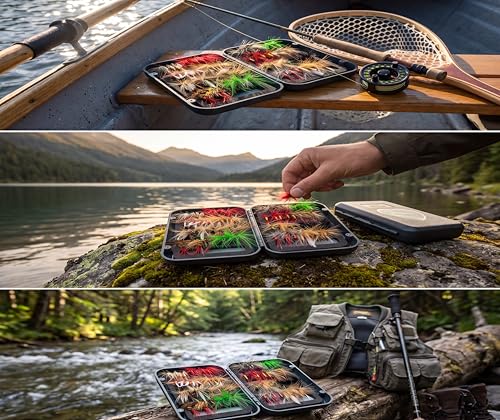 Fly Fishing Flies Nymphs for Fly Fishing Trout Lures with Magnetic Fly Box (64pcs flies kit)