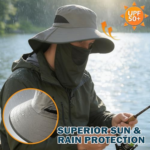 Waterproof Wide Brim Sun Hat with Neck Flap for Hiking (B Green)