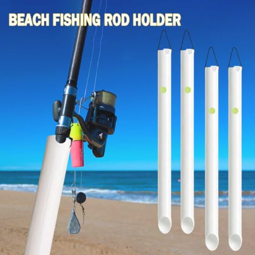 4 Pack 27in Tubular Sand Spikes for Surf Fishing PVC Surf Shore and Beach Fishing Rod Holder Sand Spike for Beaches (White / 27in Grooves)