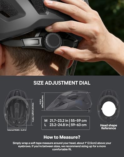 Adult Bike Helmet Rear Light & OTG Magnetic Goggles for Men Women (Grey / Large)