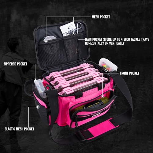 Fishing Tackle Bag with 4 3600 Tackle Boxes (B2:Pink with 4 Tackle Boxes / Small)