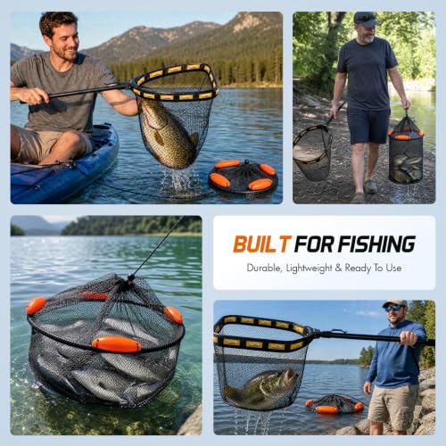 Fishing Net with Floating Fish Basket (Orange)