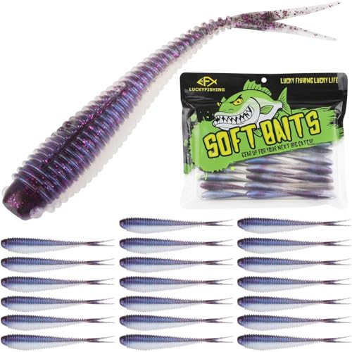 Soft Plastic Baits Forked Tail Fishing Soft Bait for Bass Walleye Trout Crappie Lures Purple Pearl (Purple Pearl / 4in-20pcs)