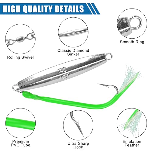 Diamond Jigs Saltwater Fishing Lures (3pcs-3 Colors Mixed / 5oz)