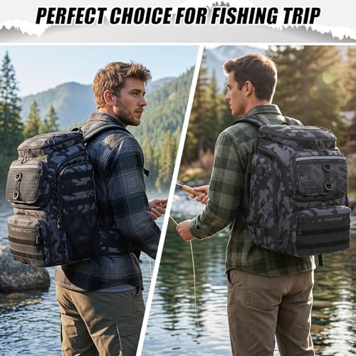 45L Fishing Backpack with Rod Holders & Built (Black and Blue CM)
