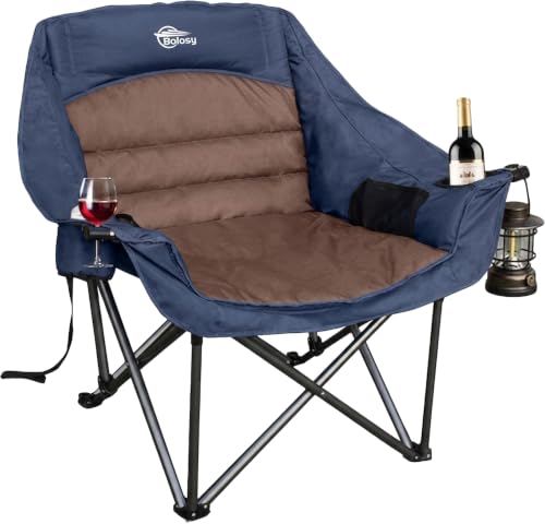 Oversized Camping Chairs for Adults Heavy Duty Padded Outdoor Camp Chair (Blue & Brown / 1 PACK)