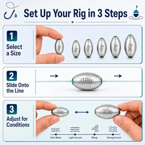 Egg Sinkers Kit Fishing Weights Slip Sinkers for Catfish Bottom Fishing