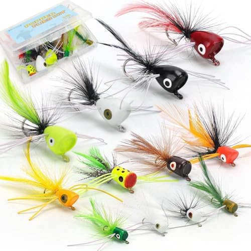 12 pcs Fly Fishing Popper Flies (12pcs 3 Size Popper Flies)