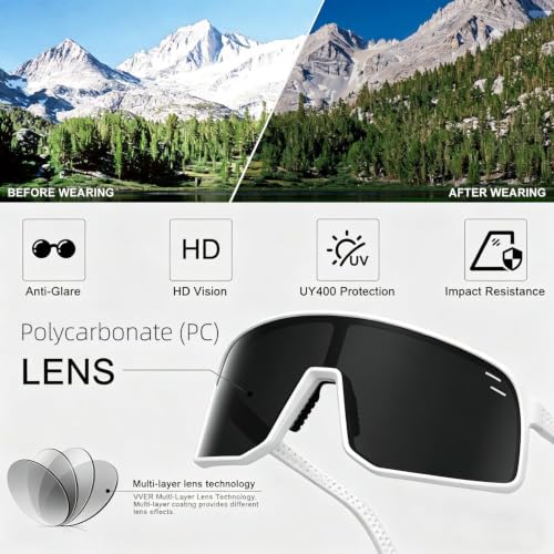 Sunglasses for Men Women (White &Gray Lens)
