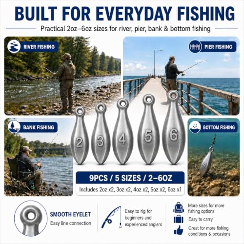 9PCS Bank Sinkers Fishing Weights Kit (5)