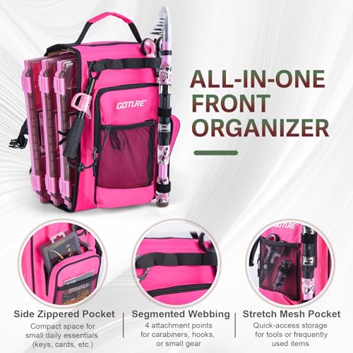 OpenSide Tactical Sling Tackle Bag with Pink Fishing Rod and 3 Tackle Trays (Pink Pole - Sling Bag with 3600 Trays / 6FT/1.8M)