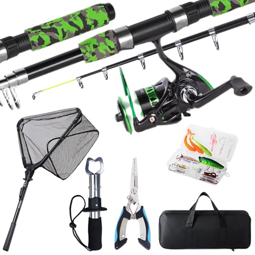 Fishing Rod and Reel Combo with Fishing Net (Green / 6.9ft Spinning Combo)