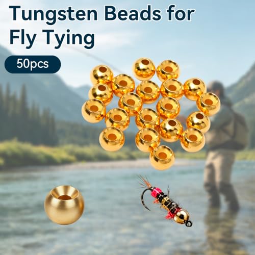 Tungsten Beads for Fly Tying Materials 50pcs Faster Sinking Deeper 13 Sizes (Gold / 4.0MM)