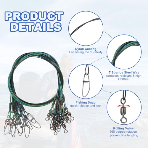 Fishing Wire Leader Line 125LB 21 Inch (Black/Blue/Green)