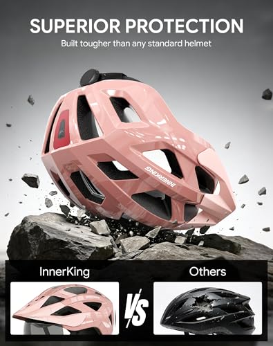 Adult Bike Helmet Rear Light & OTG Magnetic Goggles for Men Women (Pink / Medium)