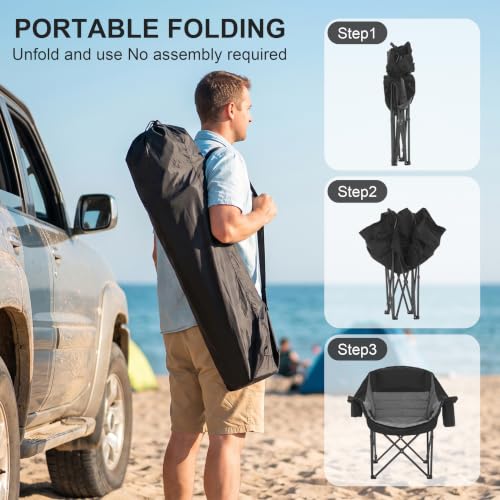Heavy Duty Padded Camping Chair for Adults (Blackgrey / 4 Pack)