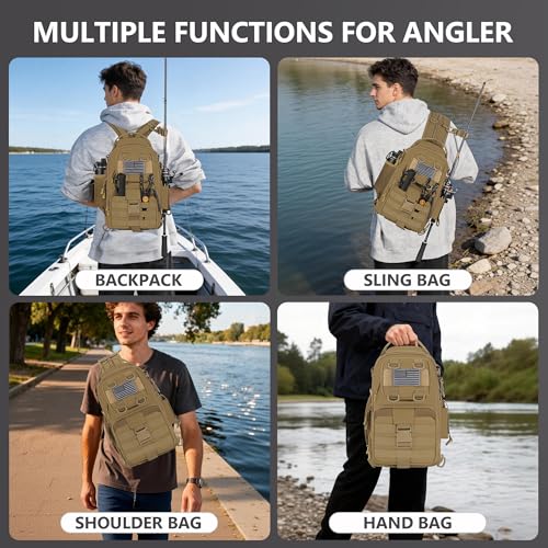 Fishing Sling Bag Backpack (Standard / Sling Backpack / Khaki)
