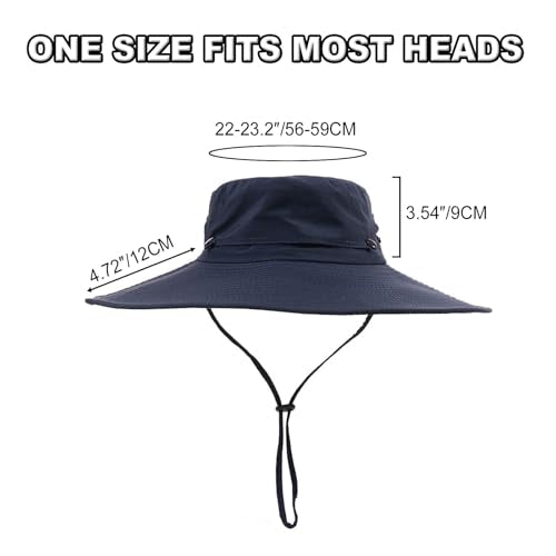 Fishing Sun Hat for Men UPF 50+ Wide Brim Boonie Hats for Summer (Navy Blue)