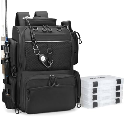 Fishing Tackle Backpack with Rod Holders (Black)
