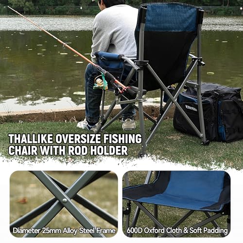 Fishing Chair with Upgraded 360° Adjustable Rod Holder