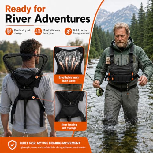 Fishing Chest Pack Vest Bag w (Black)