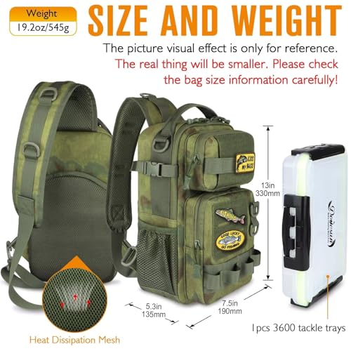 Small Fishing Backpack with Tackle Boxes Fishing Sling Bag DIY Embroidery Patches Tackle Bag Gift for Men Green (A: Fishing Tackle Backpack(green))