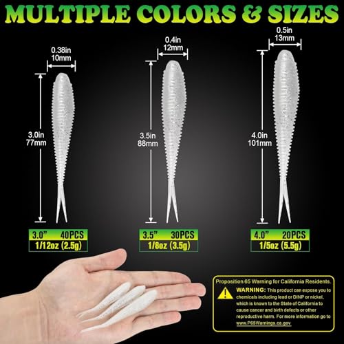 Soft Plastic Baits Forked Tail Fishing Soft Bait for Bass Walleye Trout Crappie Lures Pearl White (Pearl White / 3in-40pcs)
