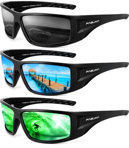 Polarized Sports Sunglasses For Men Women UV400 Protection (（3 Pack）black+blue+green)