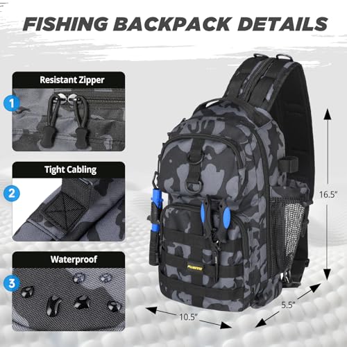 Fishing Backpack with Rod & Reel Combos (Black Camo Backpack With Rod and Reel Combo)