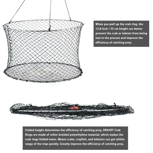 Crab Ring Trap Two Ring Crab Kit with Harness and Bait Clip Fishing Crabbing Net for Board Kayak Dock and Pier Net 24 * 24 * 13.78 in 1PCS (24*24*13.78 IN / 61*61*35 cm)