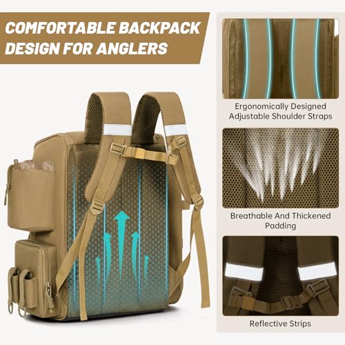 40L Tackle Fishing Backpack with 2 Rod Holders (Khaki)