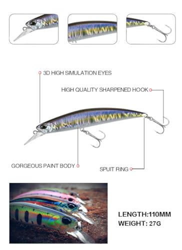 3pcs Iridescent Minnow Fishing Lures Set
