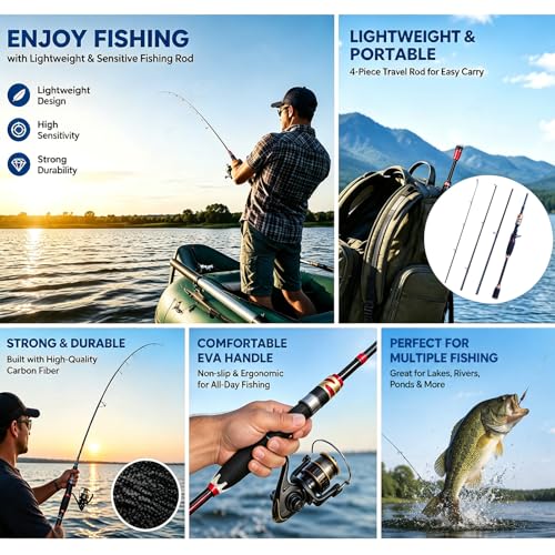 4 Piece Carbon Travel Fishing Rod (RED/black / I-RED-CAST6')