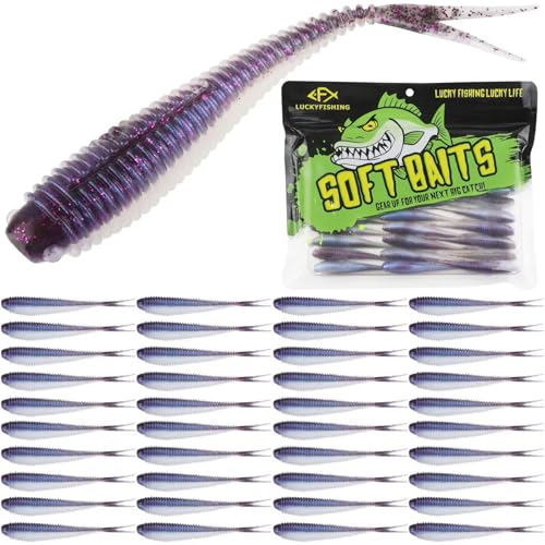 Soft Plastic Baits Forked Tail Fishing Soft Bait for Bass Walleye Trout Crappie Lures Purple Pearl (Purple Pearl / 3in-40pcs)