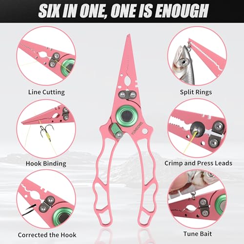 Lockable Fishing Pliers & Hook Removers with Tungsten Steel Cutters (Pink-6.6")