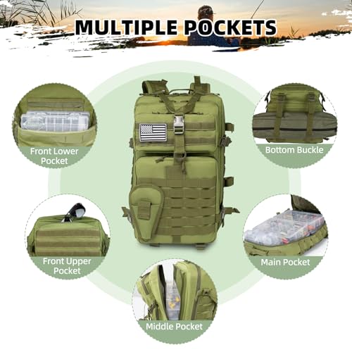 45l Large Fishing Tackle Backpack with Removable Plier Holder & Rod Holders (Green)