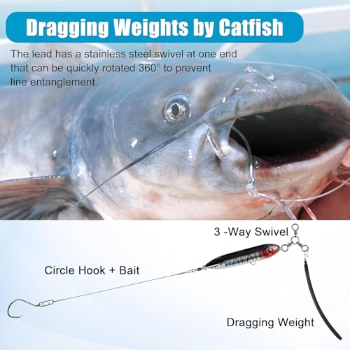 Dragging Weights for Catfishing Tolling Drifting No Snag Sinkers Slip Stick Drag Weights Bottom Search Snagless Catfish Sinker Fishing Weights Catfishing Tackle Gear