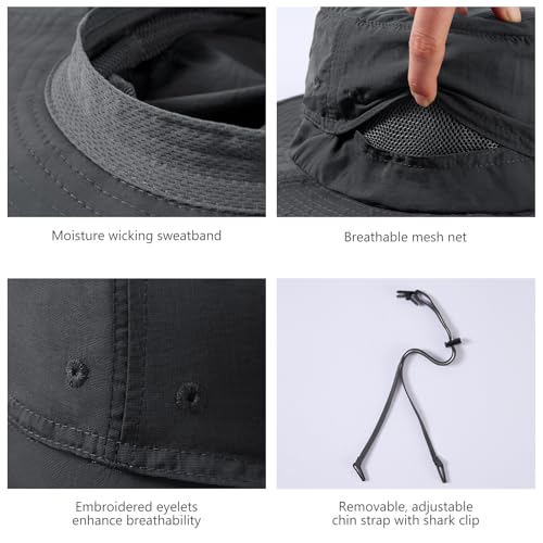 UPF 50+ Mosquito Net Hat with Stowable Neck Flap for Men Women Outdoor Fishing Hiking Camping Gardening FH17 Dark Grey (Medium / Dark Grey)